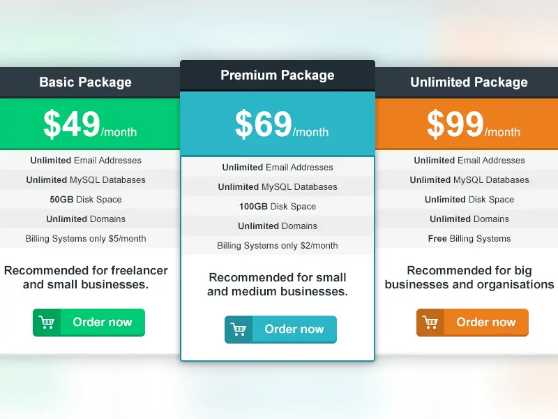 Clean Pricing Table PSD
