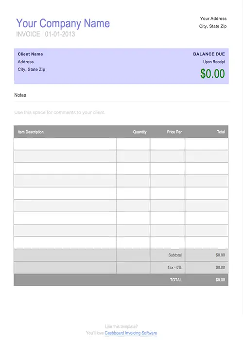 Free Blank Invoice Template for Microsoft Word 