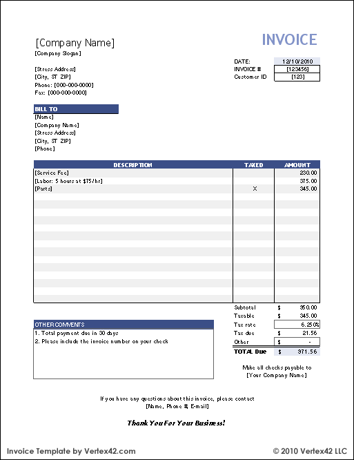Free Invoice Template For Microsoft Excel