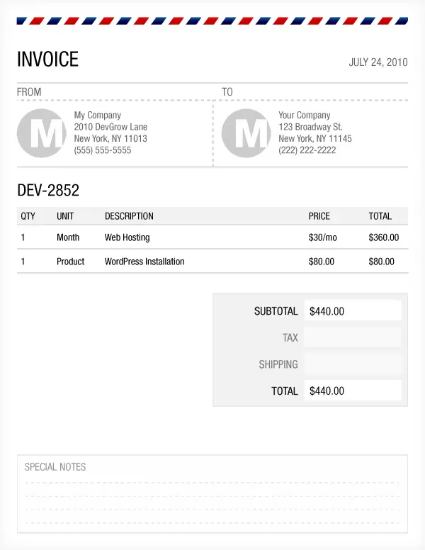 Free Photoshop PSD Invoice Template