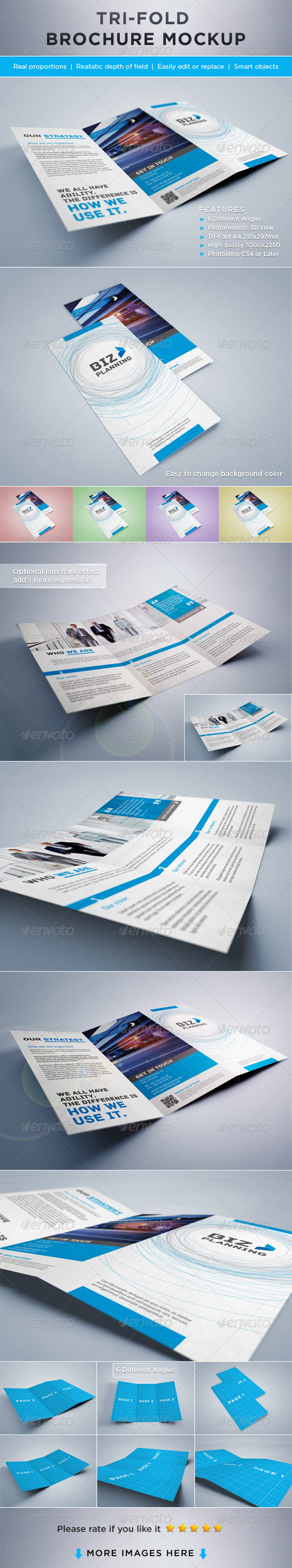 Photorealistic Tri-Fold Brochure Mock-ups