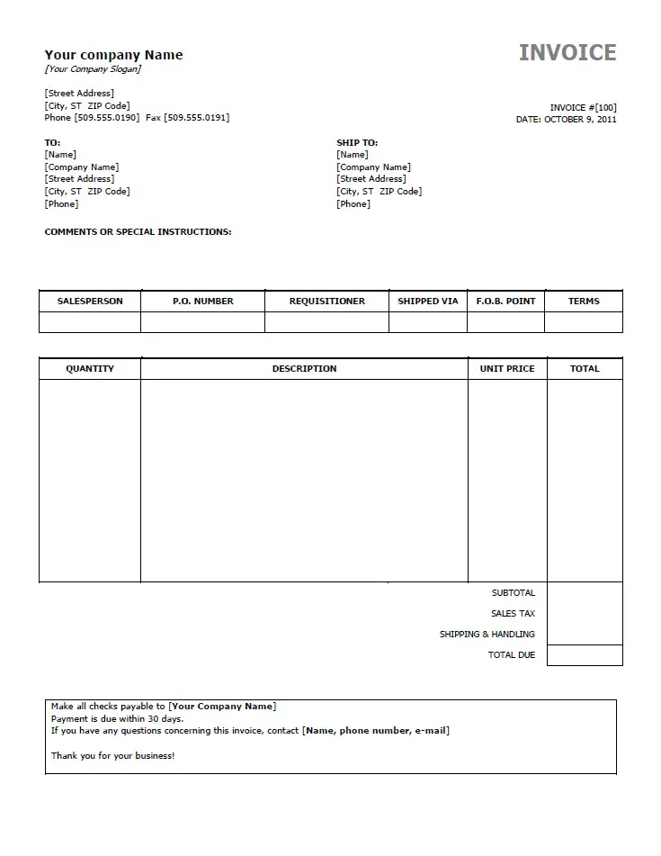 Simple Invoice Template in MS Word