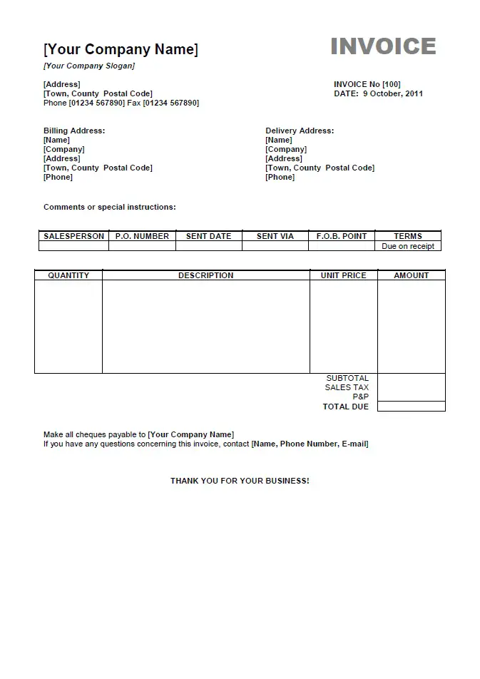 Simple Invoice Template in MS Word