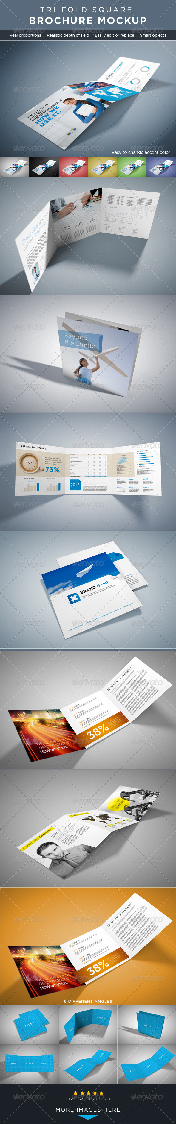 Square Tri-Fold Brochure Mock-ups