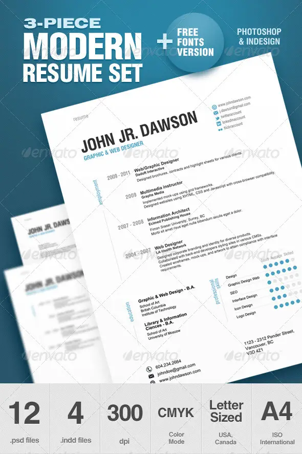 3-Piece Modern Resume Set 