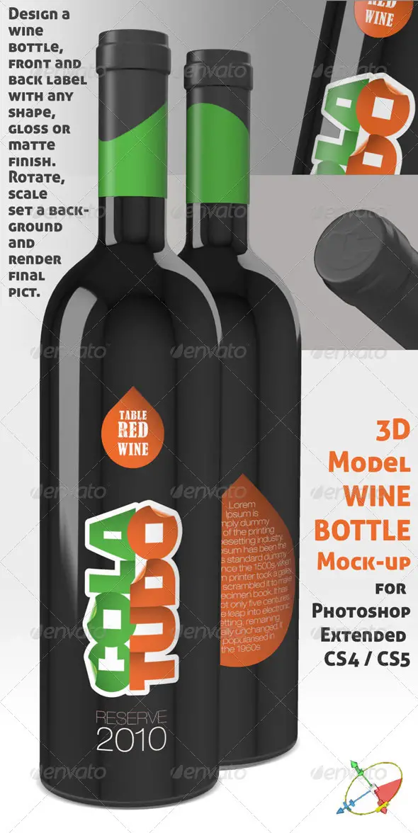 3D Wine Bottle Mockup