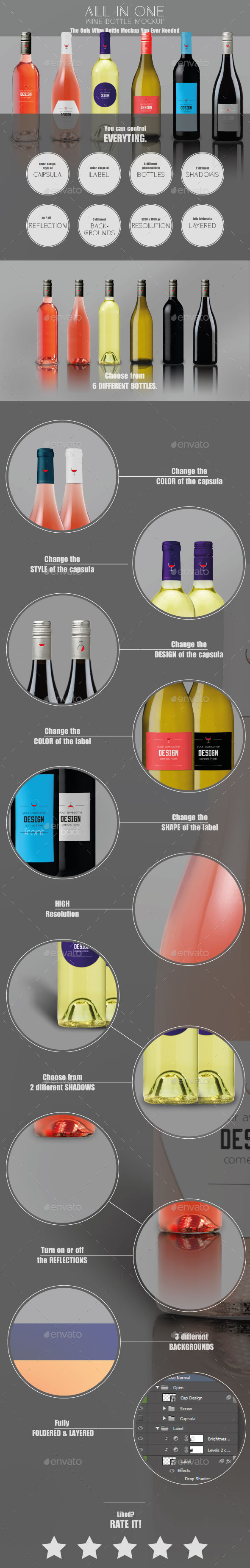 All-In-One Wine Bottle Mockup