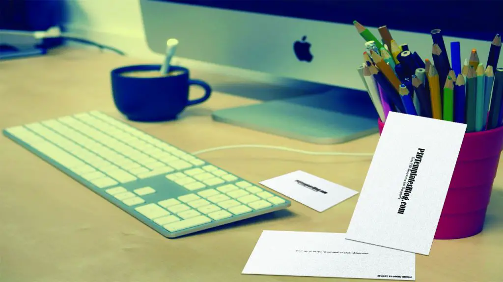 Business Card on Work Desk Mockup