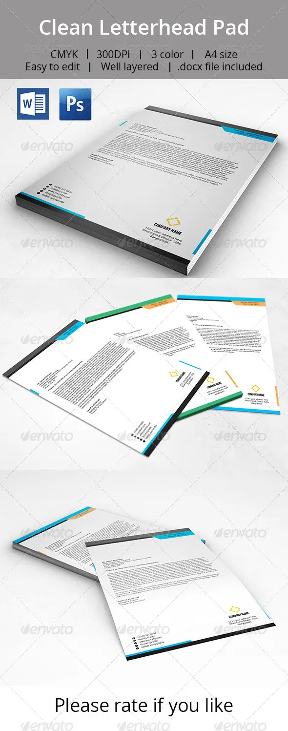 Clean Letterhead Pad With MS Word Doc