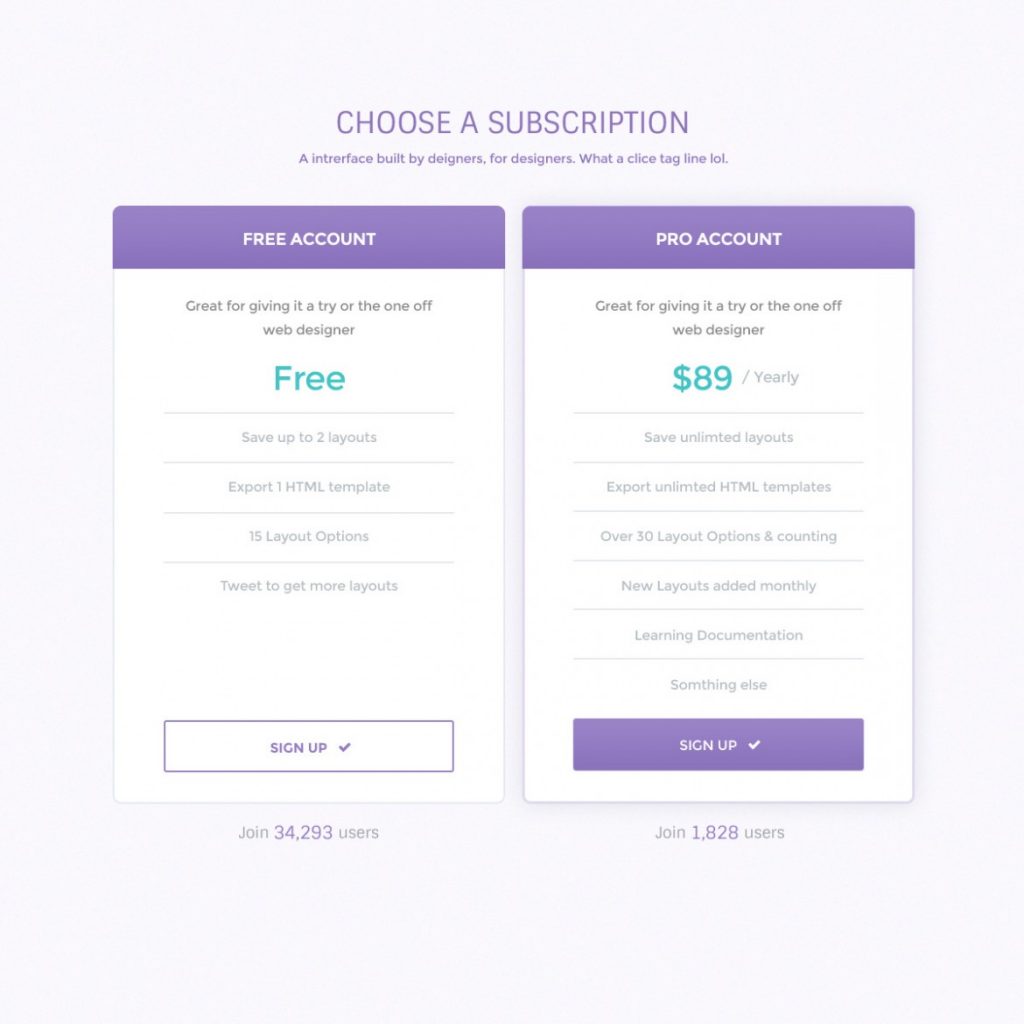 Clean Pricing Table PSD Photoshop Template