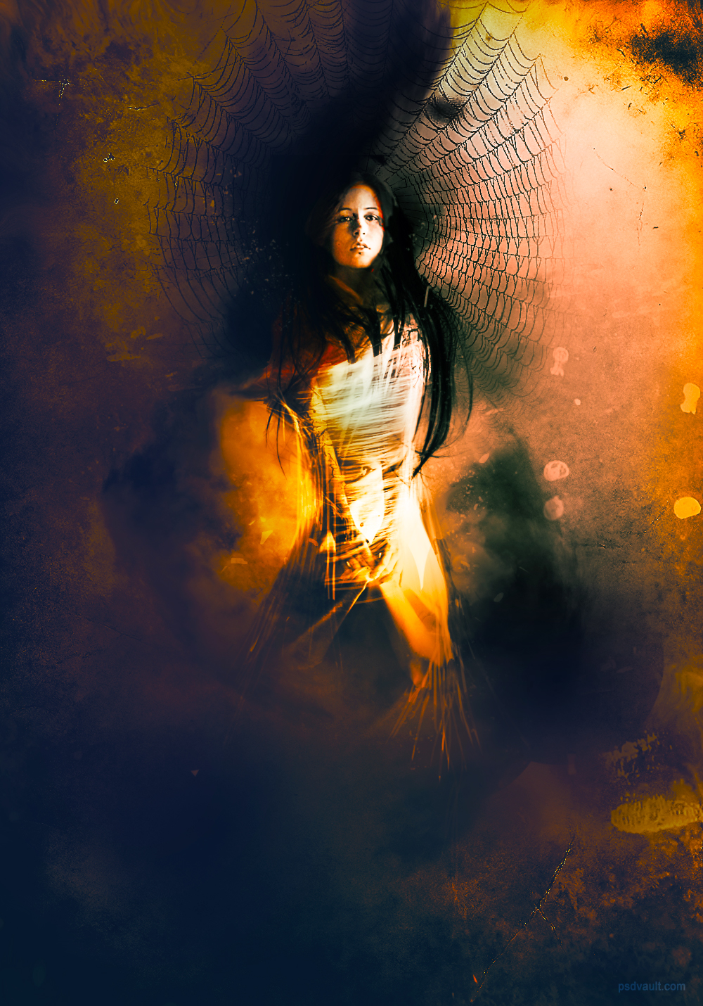 Create a Lady Trapped in Spider Web Surreal Scene in Photoshop