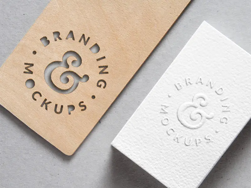Cutout Wood and Embossed Business Card MockUp PSD