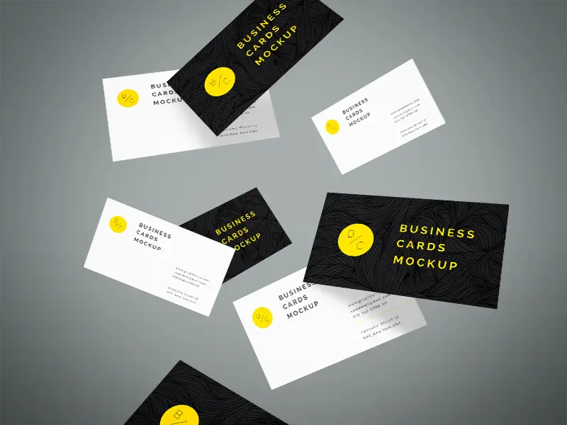 Flying Business Cards Mockup PSD