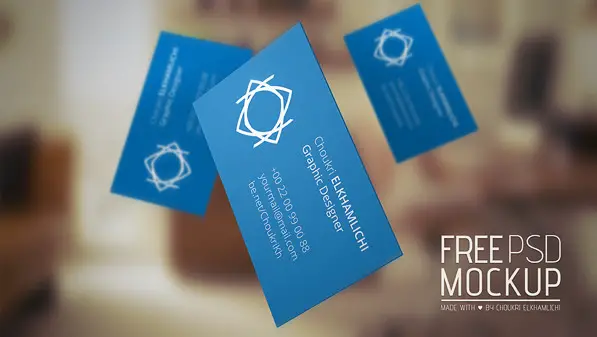 Flying business Card - Free PSD Mockup