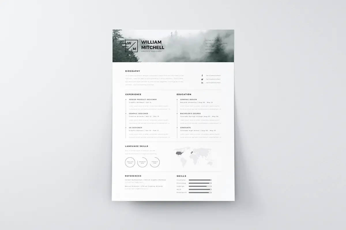 Free Minimalistic and Clean Resume Template PSD