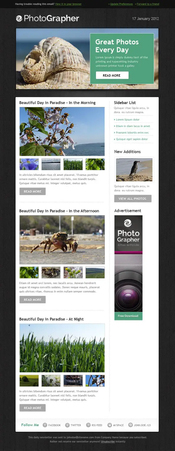 Photographer Email Newsletter Template