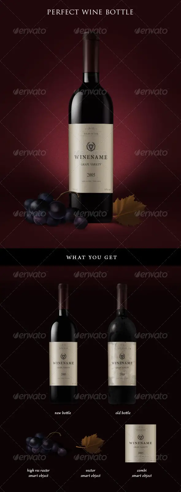 Red Wine Bottles and Grapes Mockup