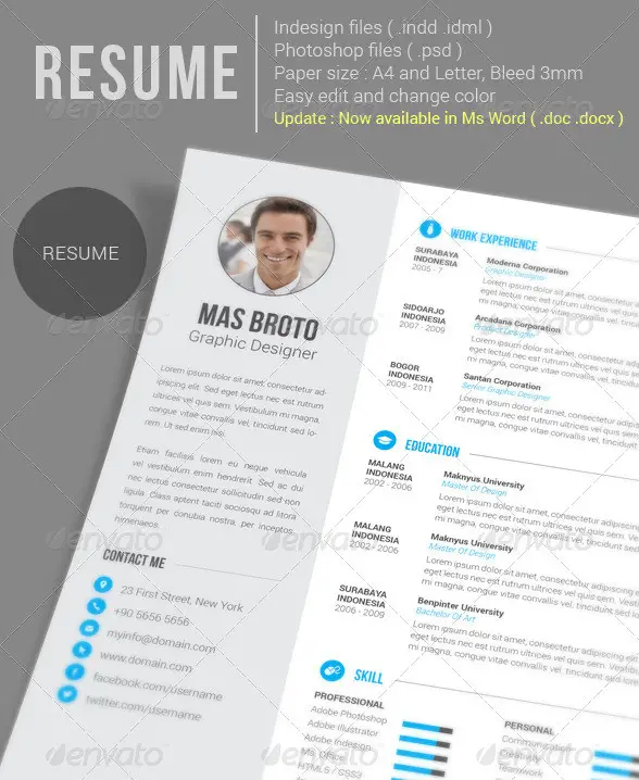 Resume Template PSD and InDesign
