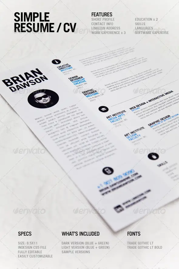 Simple Resume InDesign INDD