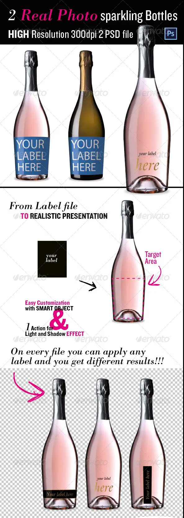 Sparkling Wine Bottles Mockup