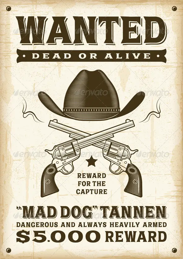 Vintage Western Wanted Poster