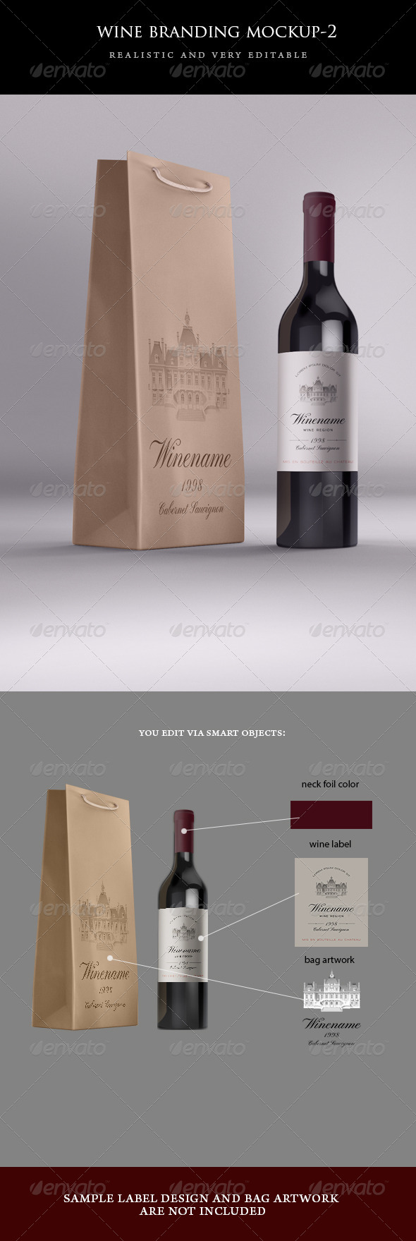 Wine Bag and Bottle Mockup