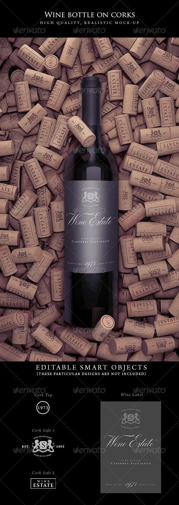 Wine Bottle on Corks Mockup