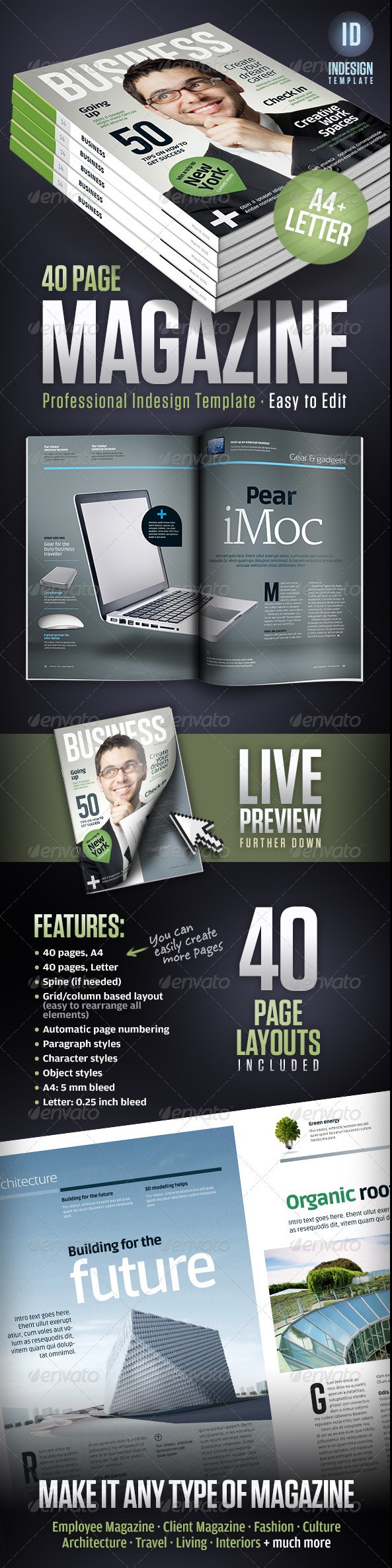 Business Magazine Template A4 + Letter - 40 pages