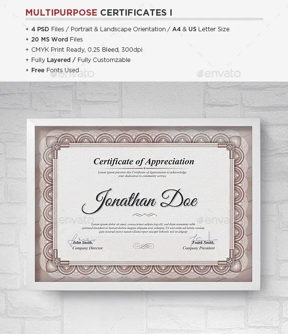 Multipurpose Certificates Templates