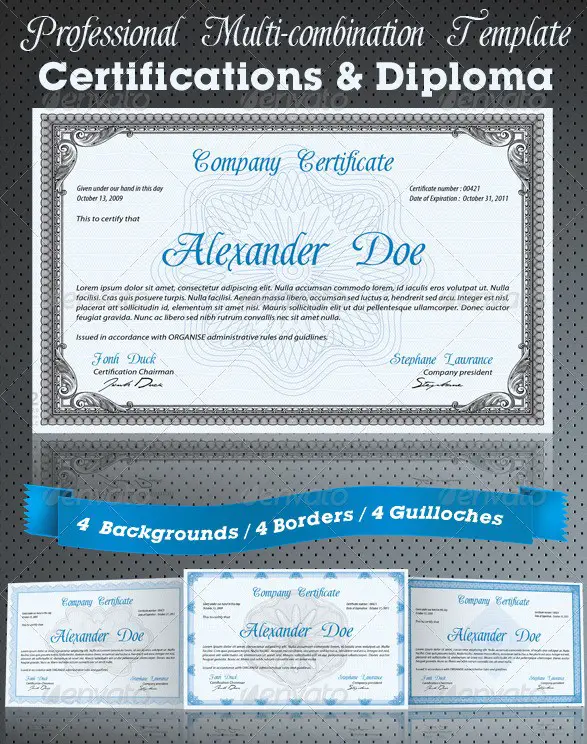 Professional Certificate or Diploma Templates