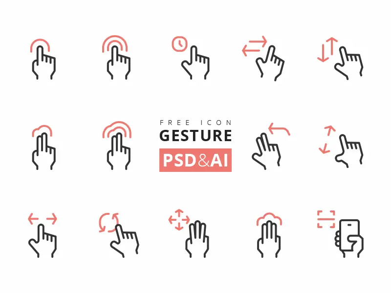 Touch Screen Gesture Icons PSD AI