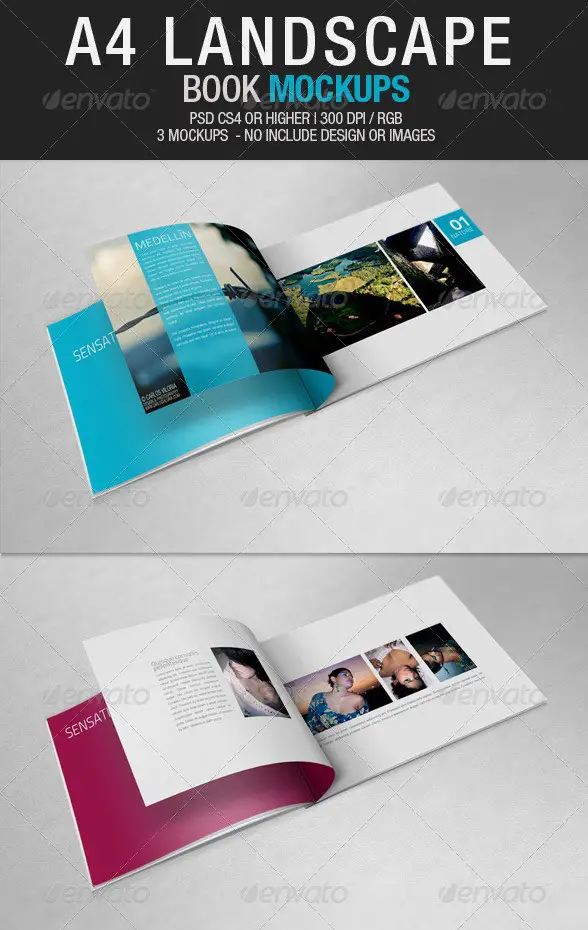 A4 Landscape Book Mockups