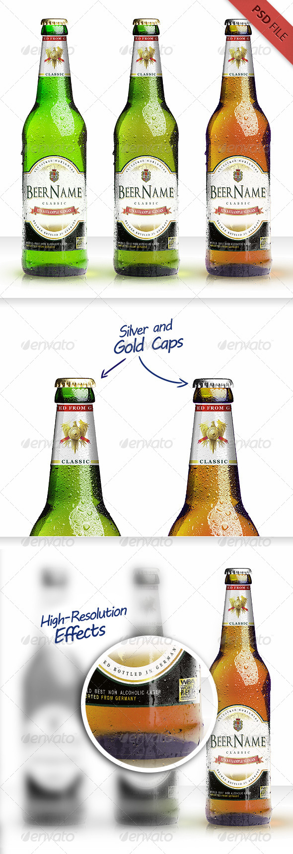 Realistic Beer Bottle Mockup