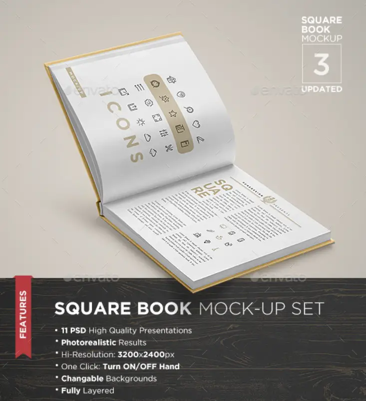 Square Book Mockup Set 3 