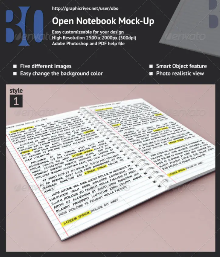 Open Spiral Notebook Mockup