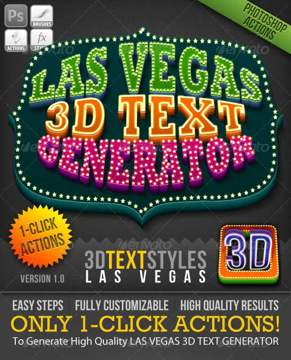 1-Click Action: Las Vegas 3D Text Generator