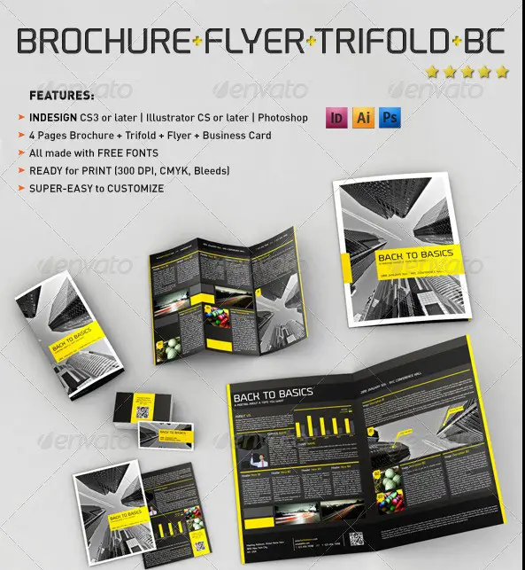 4 Pages Bi-Fold Brochure + Trifold + Flyer + Business Card