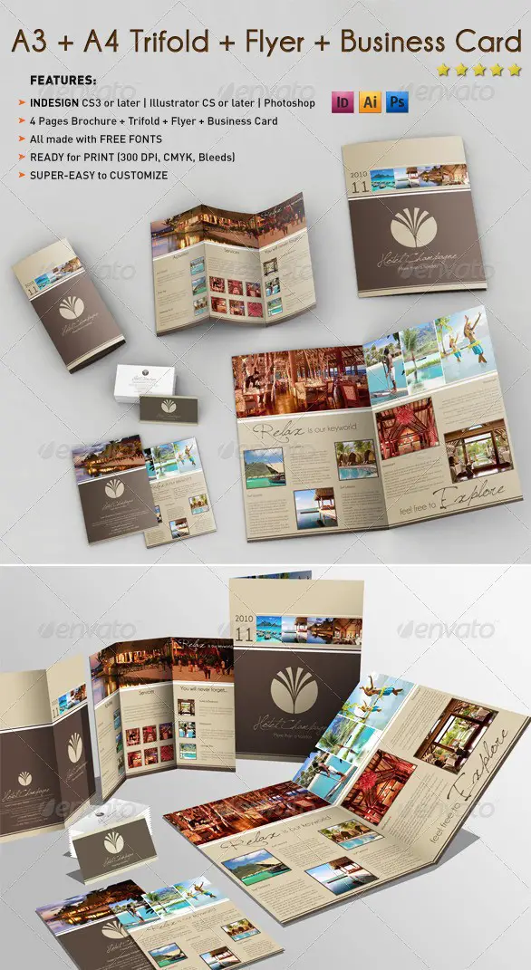 A3 + A4 Tri-fold Brochure Templates with Business Card