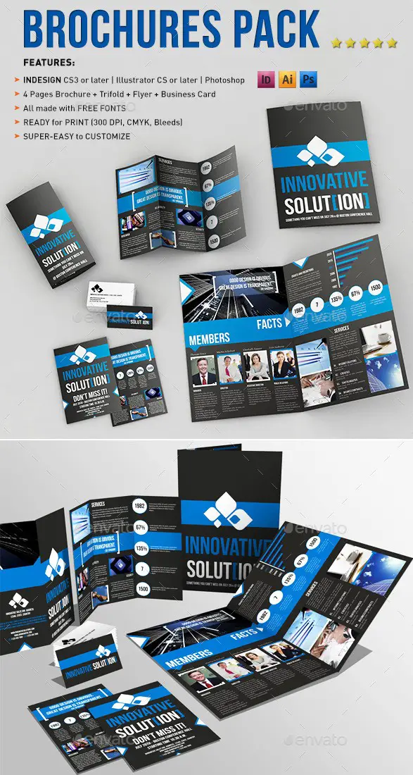 A4 and Tri-fold Brochure Templates Pack With Business Card