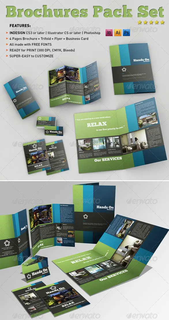 A4 and Tri-fold Brochures Pack with Business Card 