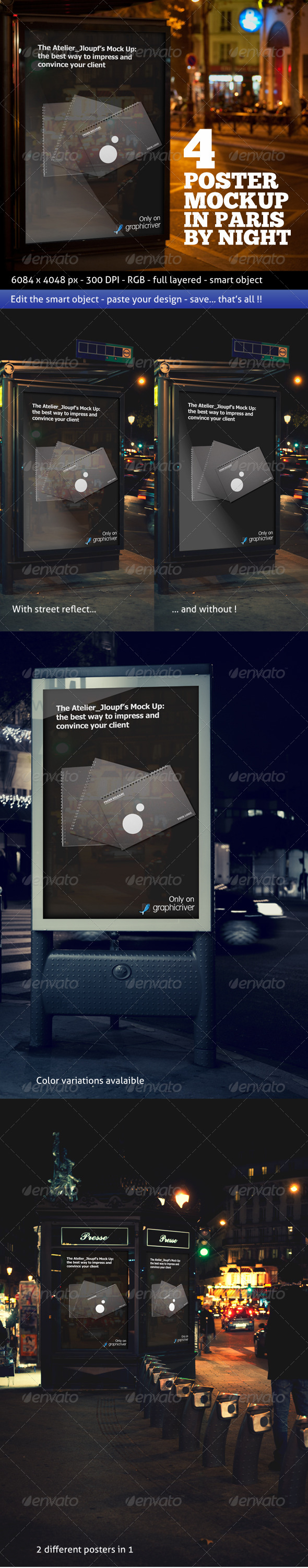 Photorealistic Poster Mockup In Paris By Night