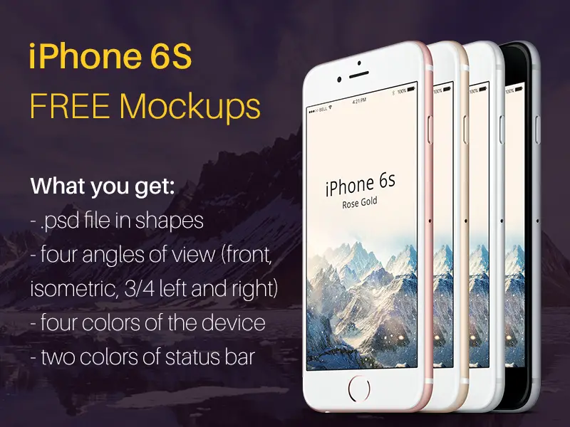 iPhone 6S FREE mockup (4 colors, 4 angles of view)