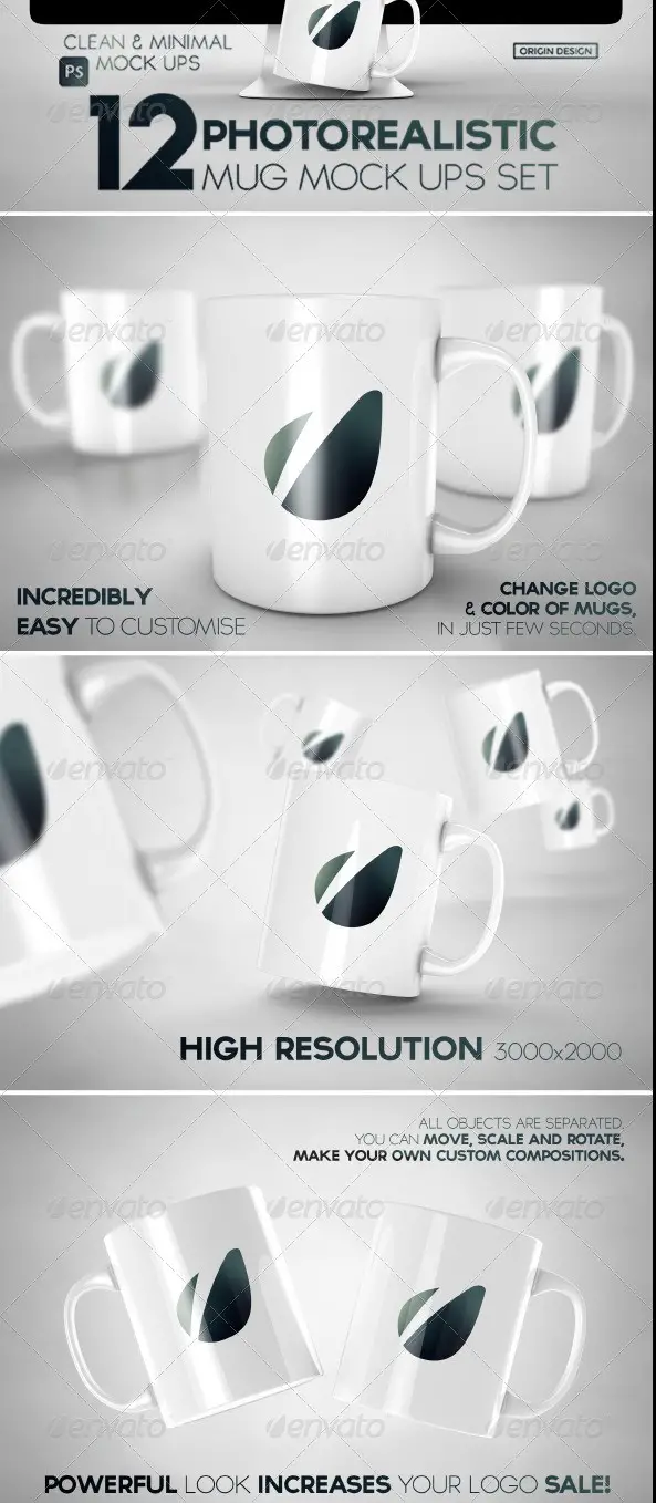 12 Photorealistic Mug Mockups Set