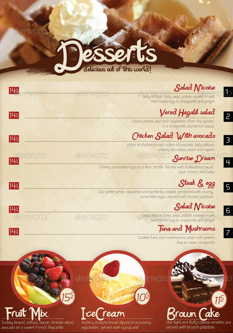 Cafe Restaurant Menu