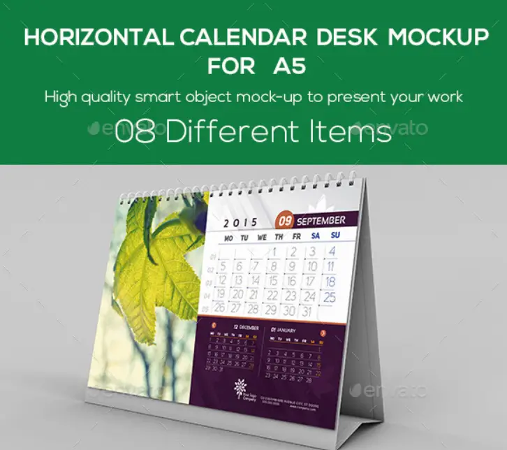 Horizontal Calendar Desk Mockup For A5