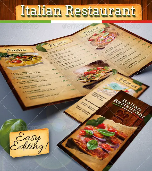 Italian Restaurant Food Menu Template Tri-Fold