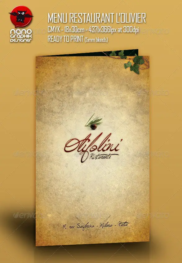 Menu Restaurant L'olivier
