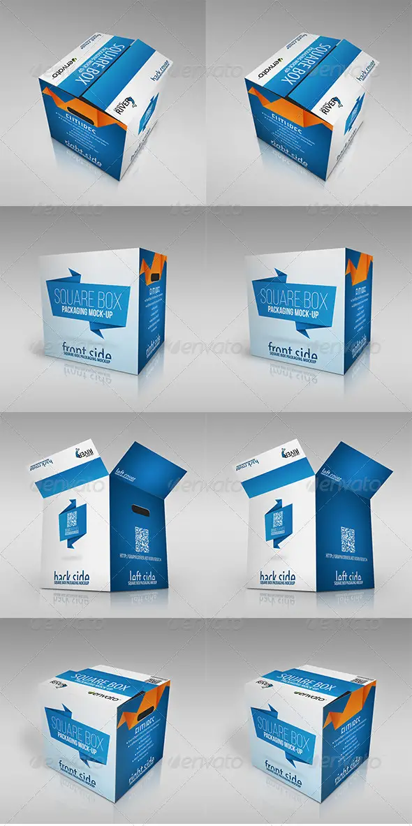 Realistic Square Packaging Box Mockup