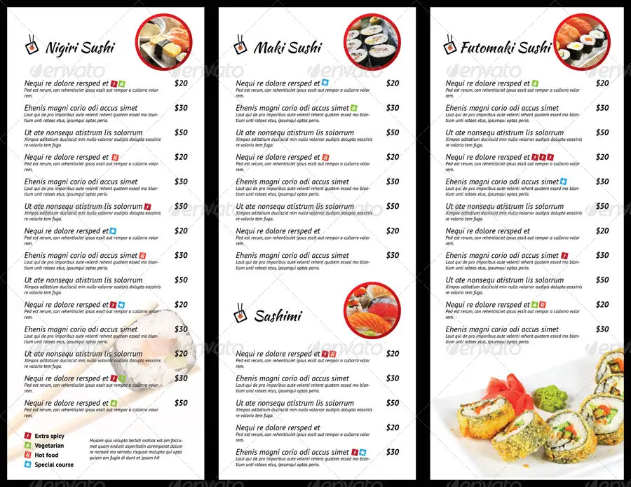 Sushi Menu Tri-Fold