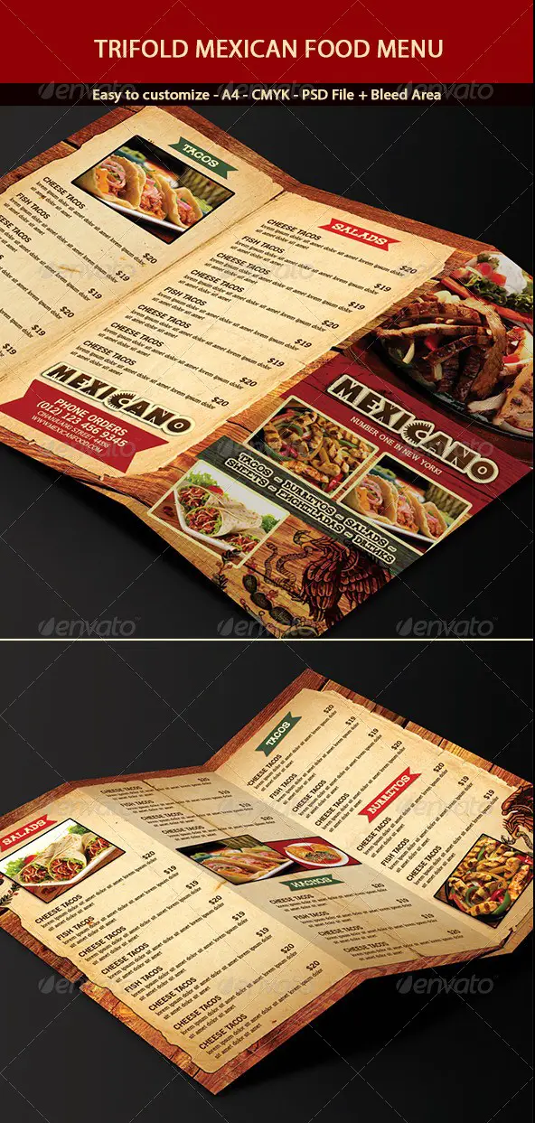 Tri-Fold Mexican Menu